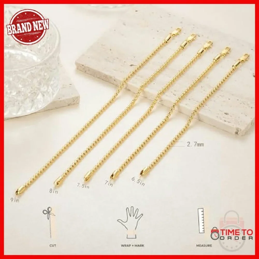 14K Gold Box Chain Bracelet 8 Inches Hypoallergenic Lobster Clasp
